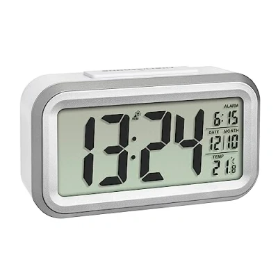 Image de TFA Dostmann 60.2553.02 radiopiloté(e) réveil argent blanc Heures de 1