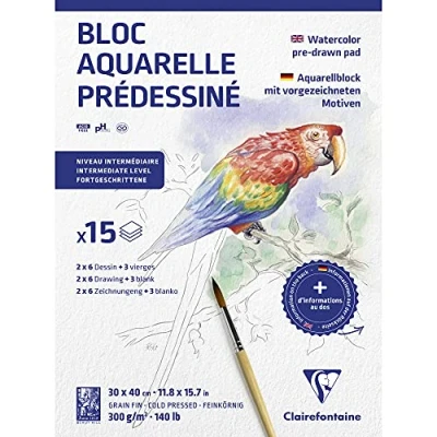 Afbeelding van Dieren aquarelblok voorgedrukt 30 x 40 cm 15 vel