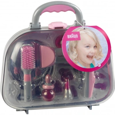 Afbeelding van Klein Toys Braun kapsalon met haardroger incl. stylingaccessoires en ventilator koude lucht mechanisme roze grijs