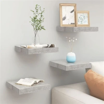 Afbeelding van Wandschappen 4 st zwevend 23x23,5x3,8 cm MDF betongrijs