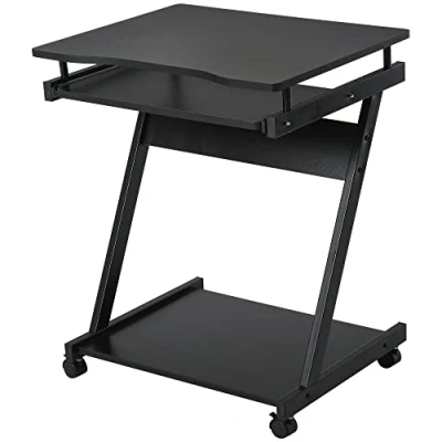 Afbeelding van HOMCOM Computerbureau op wieltjes mobiel bureau computertafel schuifplank toetsenbord + plank zwart