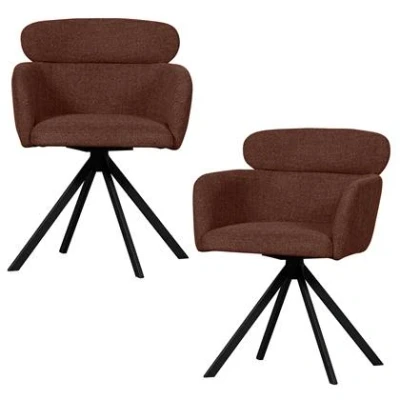 Afbeelding van WOOOD Fenne Draaibare Eetkamerstoel Polyester Chestnut Set van 2