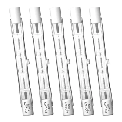 Afbeelding van DoRight R7s 78 mm halogeenlampen, 150 W, 2100 lm, warmwit, 2800 K, dimbaar, lineaire schijnwerper met dubbel uiteinde, voor plafondlampen, landschapsverlichting, 5 stuks