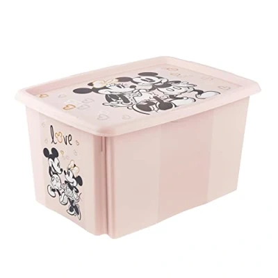 Image de keeeper Minnie Mouse Boîte de rangement pivotante et empilable avec couvercle pour enfant Rose nordique 45 l