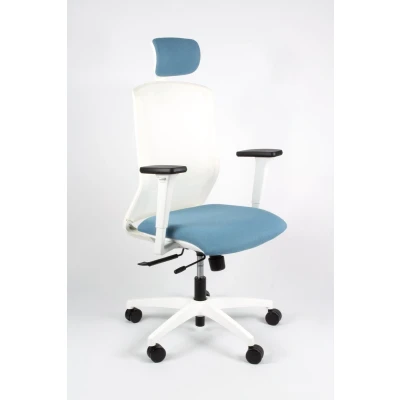Afbeelding van Linea Fabbrica Tekna White 01/Pt Lichtblauw/Wit Bureaustoel Met 3D Armleuning + Hoofdsteun
