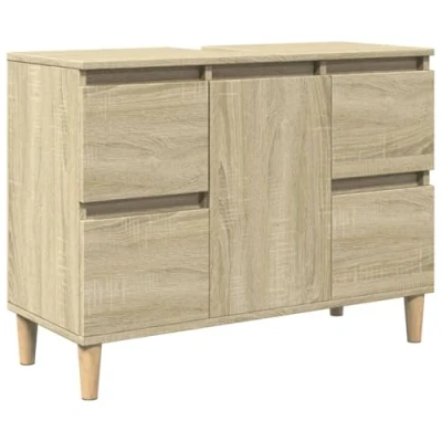 Afbeelding van Wastafelkast 80x33x60 cm bewerkt hout sonoma eikenkleurig