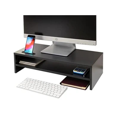 Image de Meuble Ttap pour surélever un écran d&#039;ordinateur ou de télévision En bois couleur noire Dimensions (L x P H) : 54 25,5 x