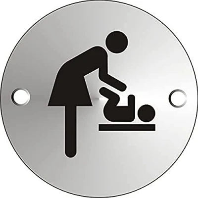 Afbeelding van Pictogram bordje babyverzorgingsruimte toilet, Satijn geanodiseerd aluminium, voorgeboord, 72mm Dia, zilver en zwart