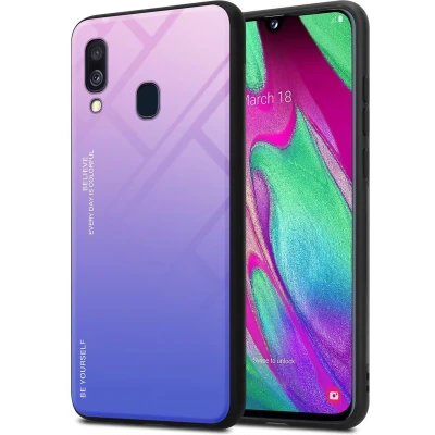 Afbeelding van Cadorabo Hoesje geschikt voor Samsung Galaxy A40 in ROZE BLAUW Tweekleurige beschermhoes van TPU silicone Case Cover en achterzijde gehard glas
