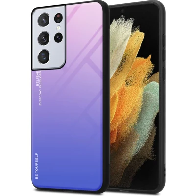 Afbeelding van Cadorabo Hoesje geschikt voor Samsung Galaxy S22 ULTRA in ROZE BLAUW Tweekleurige beschermhoes van TPU silicone Case Cover en achterzijde gehard glas