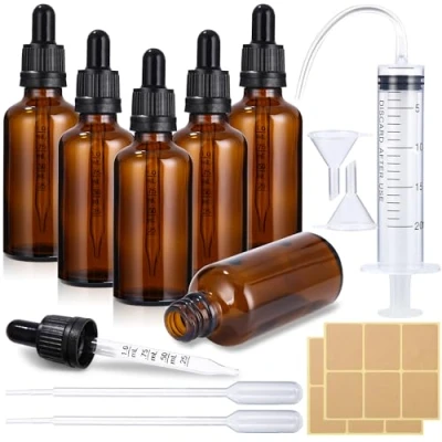 Afbeelding van 6 stuks 50 ml pipetfles, kleine amberkleurige glazen fles van apotheker, lege etherische olie met pipetten, glas voor oliën,