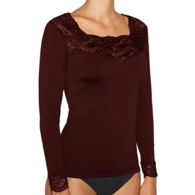 Afbeelding van YSABEL MORA Thermisch T shirt met lange mouwen en kant, Bordeaux