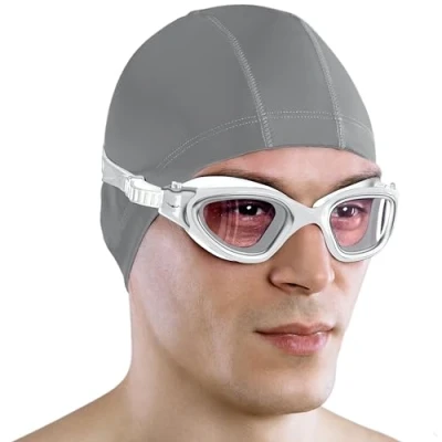 Afbeelding van AqtivAqua Zwembril voor kinderen, volwassenen, dames, heren, DX C (metallic zilver, zilveren etui, getint glas)
