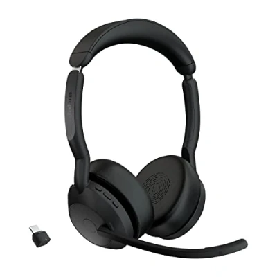 Image de Jabra Evolve2 55 UC Stereo Micro casque sur oreille Bluetooth sans fil Suppresseur de bruit actif USB C noir Certifié Zoom, Cisco Webex Certified, Alcatel Lucent, Avaya, Unify, MFi, Google