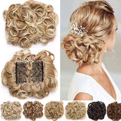 Afbeelding van Paardenstaart haarverlenging, kort, golvend, met trekkoord, blond haarverlenging