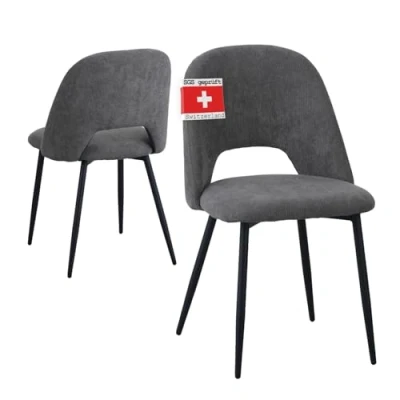 Afbeelding van Albatros eetkamerstoelen met koordhoes, set van 2 Silvi, grijs Stijlvol vintage design, SGS geteste gestoffeerde stoel Moderne keukenstoel, eetkamerstoel of eettafelstoel