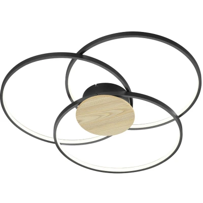 Afbeelding van LED plafondlamp Sedona met houtdetail mat zwart