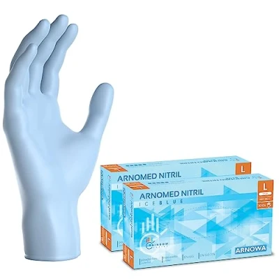 Afbeelding van ARNOMED Lichtblauwe wegwerphandschoenen, nitril handschoenen, maat L, 200 stuks wegwerphandschoenen (2 dozen), poedervrij en latexvrij, XS, S, M, L XL