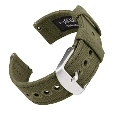 Afbeelding van Archer Watch Straps Horlogebandje van canvas voor dames en heren, reservearmband canvas, verschillende kleuren, 18 mm, 20 22 Olijfgroen