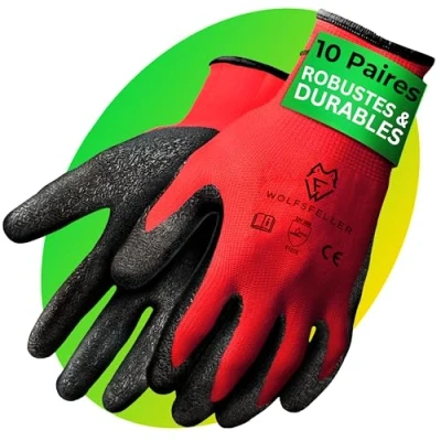 Afbeelding van WOLFSFELLER 10 paar robuuste en comfortabele handschoenen werkhandschoenen voor heren, maat 10, dames, tuinhandschoenen monteurshandschoenen met latexcoating