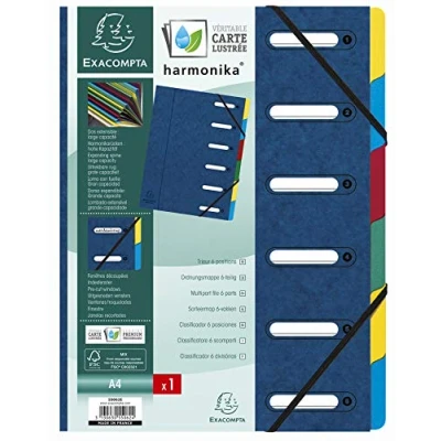 Afbeelding van Exacompta Ref. 55062E 1 map HARMONIKA met elastieken en uitgesneden ramen omslag van glanzend karton achterkant uittrekbaar 6 vakken voor A4 afmetingen: 24,5 x 32 cm kleur: blauw
