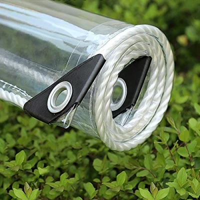 Afbeelding van FENGSHOUU Afdekzeil, pvc, waterdicht, transparant, met gegraveerde ringen, weerbestendig, slijtvast, opvouwbaar, 0,35 mm, regenbescherming, voor tuinmeubelen, planten, serres, hondenhokken