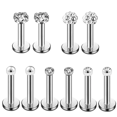 Afbeelding van LEEQ 5 stijlen, 16 gauge neusstuds, van roestvrij staal, tragus, bars, labret, kristalbal, lichaamspiercing, paar
