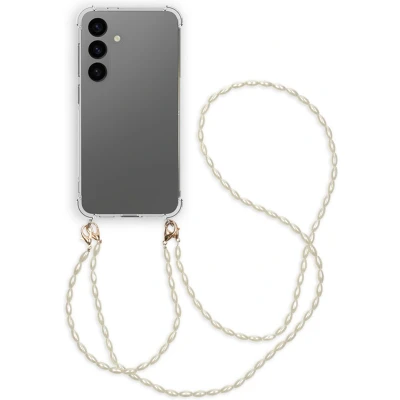 Afbeelding van iMoshion Hoesje Geschikt voor Samsung Galaxy S24 met koord Backcover + armband Parels transparant