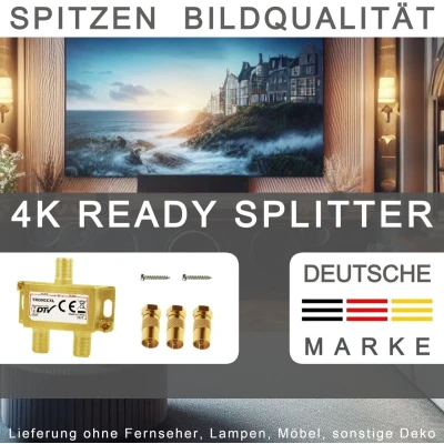 Afbeelding van TronicXL 2er Premium coax antenneverdeler HD 3D 4K verdeler zachte splitter bijv. voor DVBT DVBT2 DVBC SAT Unicable kabel tv digitale HDTV
