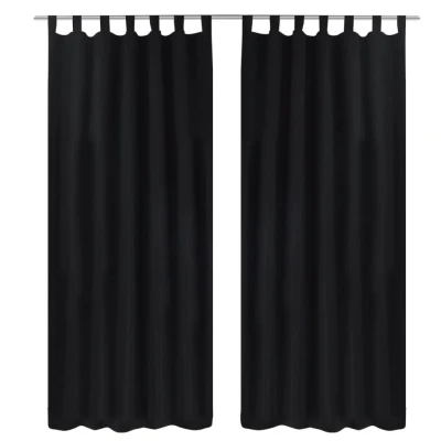 Afbeelding van Micro Satijnen Gordijnen met Ringen 140 x 225 cm 2 stuks (Zwart)