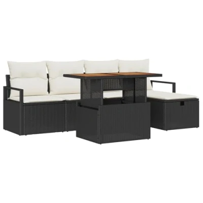 Afbeelding van vidaXL 6 delige Tuin Sofa Set met Kussens Zwart Poly Rattan, 2 persoons Opslag &amp; Rattan