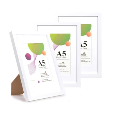 Afbeelding van Scholar Tree Set van 3 fotolijsten A5 wit 21 x 14,8 cm met tafelstandaard of om aan de muur te hangen, houten fotolijst passe partout 15,2 10,2