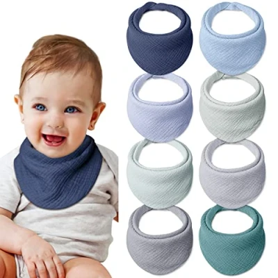 Afbeelding van Lulu moon Slabbetjes voor baby&#039;s, 100% katoen, chiffon, met verstelbare knoop, zacht absorberend, hypoallergeen, jongens en meisjes