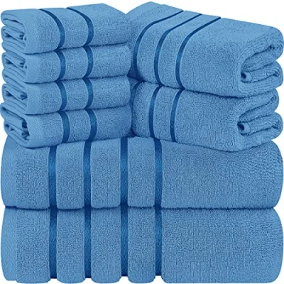 Afbeelding van Utopia Towels Set van 8 blauwe servetten gestreepte viscose ringgesponnen katoen zeer absorberende handdoeken (8 stuks)