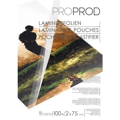Afbeelding van PROD Premium lamineerfolie, A3, 75 micron, glanzend, transparant, 100 stuks