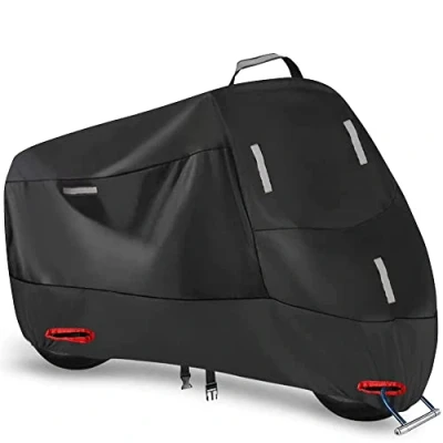 Afbeelding van 300D Waterdichte motorhoes voor buiten, regenbestendig, UV stof, met 5 reflecterende strepen en 2 vergrendelingsgaten, 1 handgreep opbergtas (4XL: 290 x 95 140 cm)
