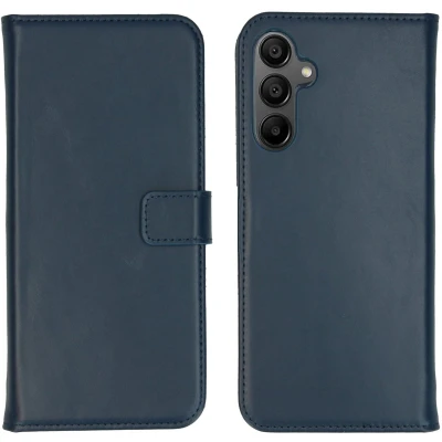 Afbeelding van Selencia Hoesje Geschikt voor Samsung Galaxy A15 (5G) / (4G) Met Pasjeshouder Echt Lederen Bookcase Blauw