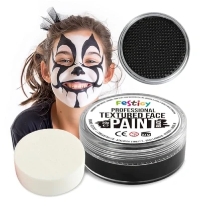Image de Festicy Peinture pour Visage et Corps, Noire, 20g, éponge Certifié EN 71 3 &amp; Reach maquillage enfant fille Deguisement visage, palette