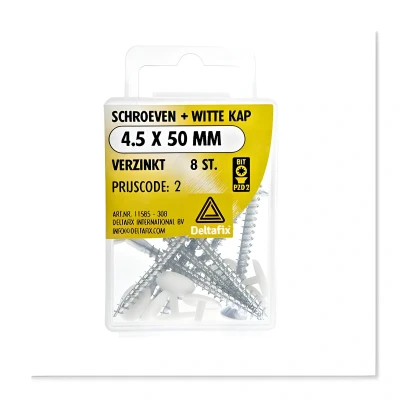 Afbeelding van Schroef kap wit 4.5x50mm verz 8st Deltafix