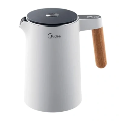 Afbeelding van Midea Waterkoker van roestvrij staal met temperatuurregeling, 1,5 liter, 2200 W, wit, temperatuurweergave en veiligheidsfuncties, BPA vrij