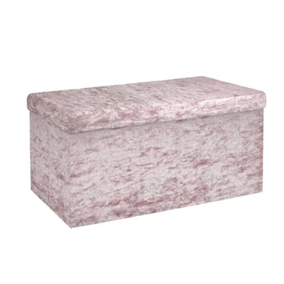 Afbeelding van Intirilife Opvouwbare bank 76x38x38 cm in fluweel rosé zitkubus met opbergruimte en deksel fluwelen hoes voetensteun opbergkist zitkruk