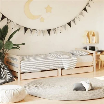 Afbeelding van Kinderbedframe Met Lades 80X200 cm Massief Grenenhout Zwart 80 x 200 / Naturel