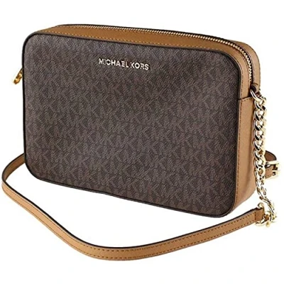 Afbeelding van Michael Kors Jet Set Large East West Saffiano Leather Crossbody Bag Handbag [Brown Signature]