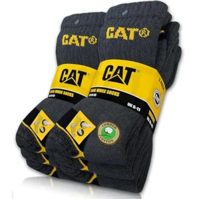 Afbeelding van CAT Erpillar Real Work sokken voor dames en heren, 6 paar, verkrijgbaar in de maten 35 50, grijs.