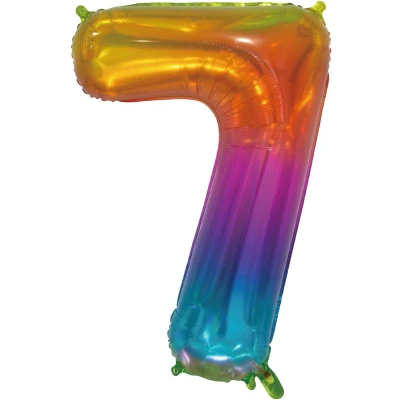 Afbeelding van Regenboog Folie Ballon cijfer 7 86cm