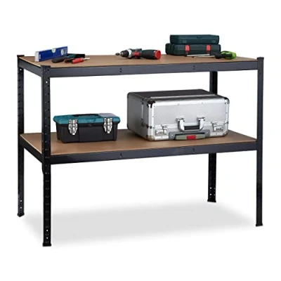 Afbeelding van Relaxdays Werkbank met 2 niveaus, in hoogte verstelbaar, werkbank, staal, MDF, 90 x 120 60 cm, zwart