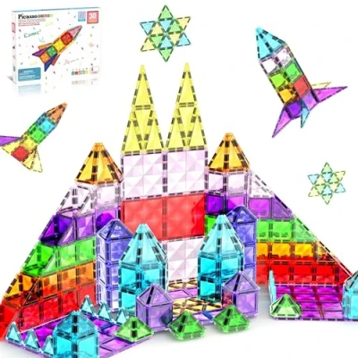 Afbeelding van PicassoTiles 30 delige magnetische bouwstenen mini diamantserie, reisformaat, on the go magneet, bouwspeelgoed, set STEM Learning Kit Education, speelset, kinderen, hersenontwikkeling
