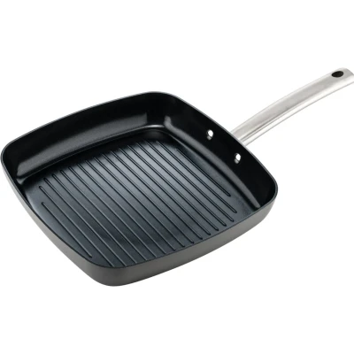 Afbeelding van ISENVI Murray keramische grillpan 26 CM RVS greep Antraciet Keramisch 100% PFAS, PTFE en PFOA vrij duurzaam Unieke Antiaanbaklaag Non stick bodem Vaatwasbestendig Geschikt voor alle warmtebronnen inclusief inductie