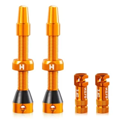 Afbeelding van HZJD Presta tubeless ventielen, 2 stuks, oranje, voorbouw, geïntegreerd spaakverwijderingsgereedschap (44 mm)