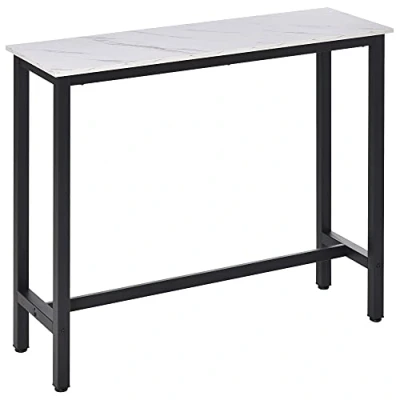 Afbeelding van HOMCOM Bartafel hoge keukentafel statafel afm. 120L x 40B 100H cm frame staal zwart, dienblad in marmerlook wit